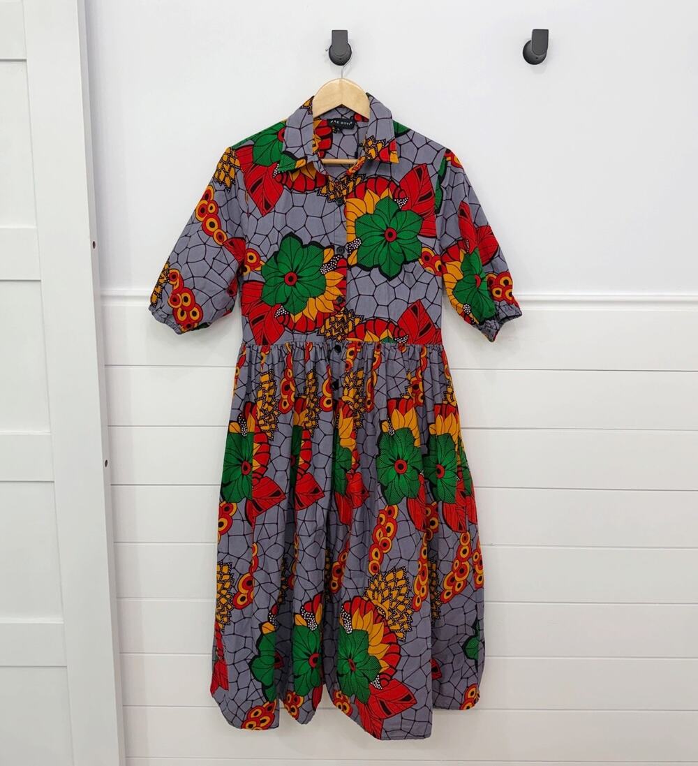 Women’s Mae Otti Colorful African Print Button Up Dress Size L